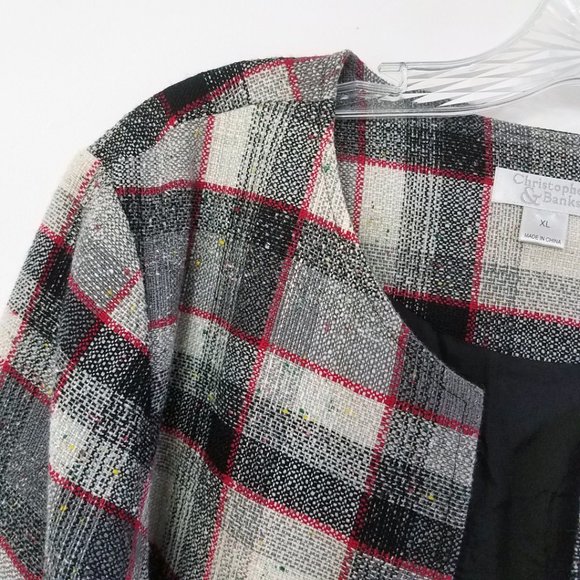 Christopher & Banks Women's Lined Plaid Open Front Cotton Blend Coat Jacket - Picture 3 of 11